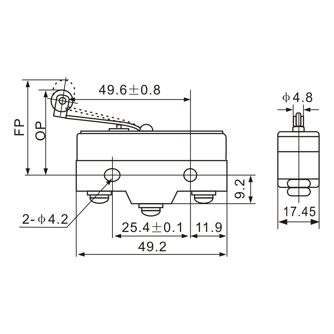 Z-15GL2-B Snap Action, Coil Spring, Thermosetting Micro Limit Switch Diagram