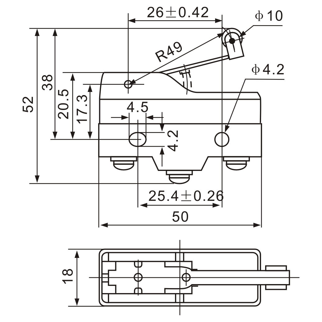 Z-15GW2-B Multi-Purpose Screw Terminal Actuator Micro Limit Switch Diagram