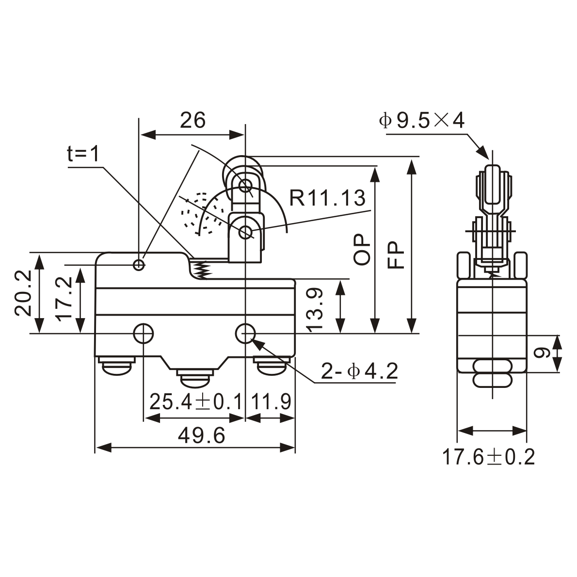 Z-15GW2277-B Screw-Action Micro Limit Switch Diagram
