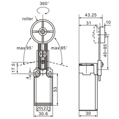 XCK-191 Adjustable Big Top-Roller Lever Actuator Limit Switch Diagram