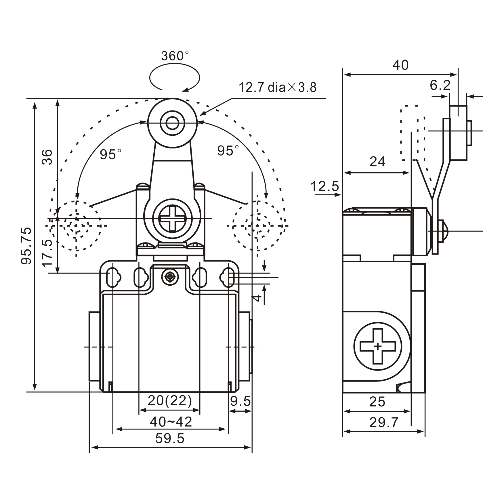 XCK-T118 Stainless Steel Roller Wheel Limit Switch Diagram