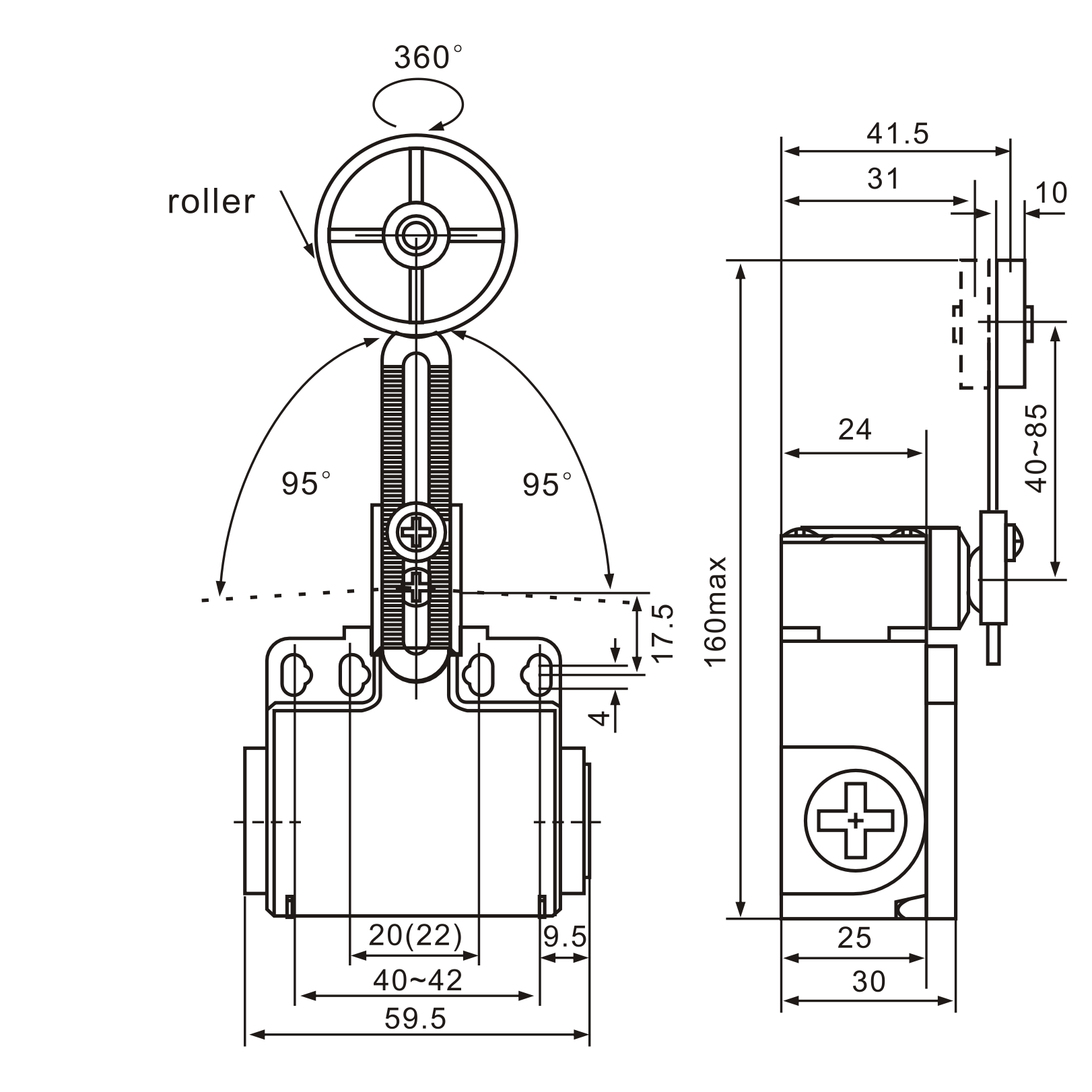 XCK-T149 Elastomer Roller Lever 50 mm Limit Switch Diagram