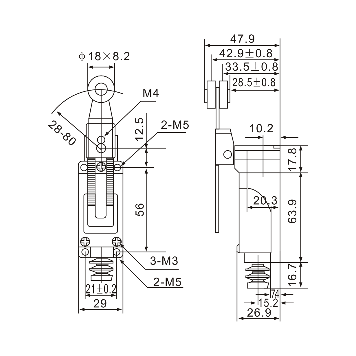 ME-8108 Rotary Adjustable Roller Lever Arm Limit Switch Diagram