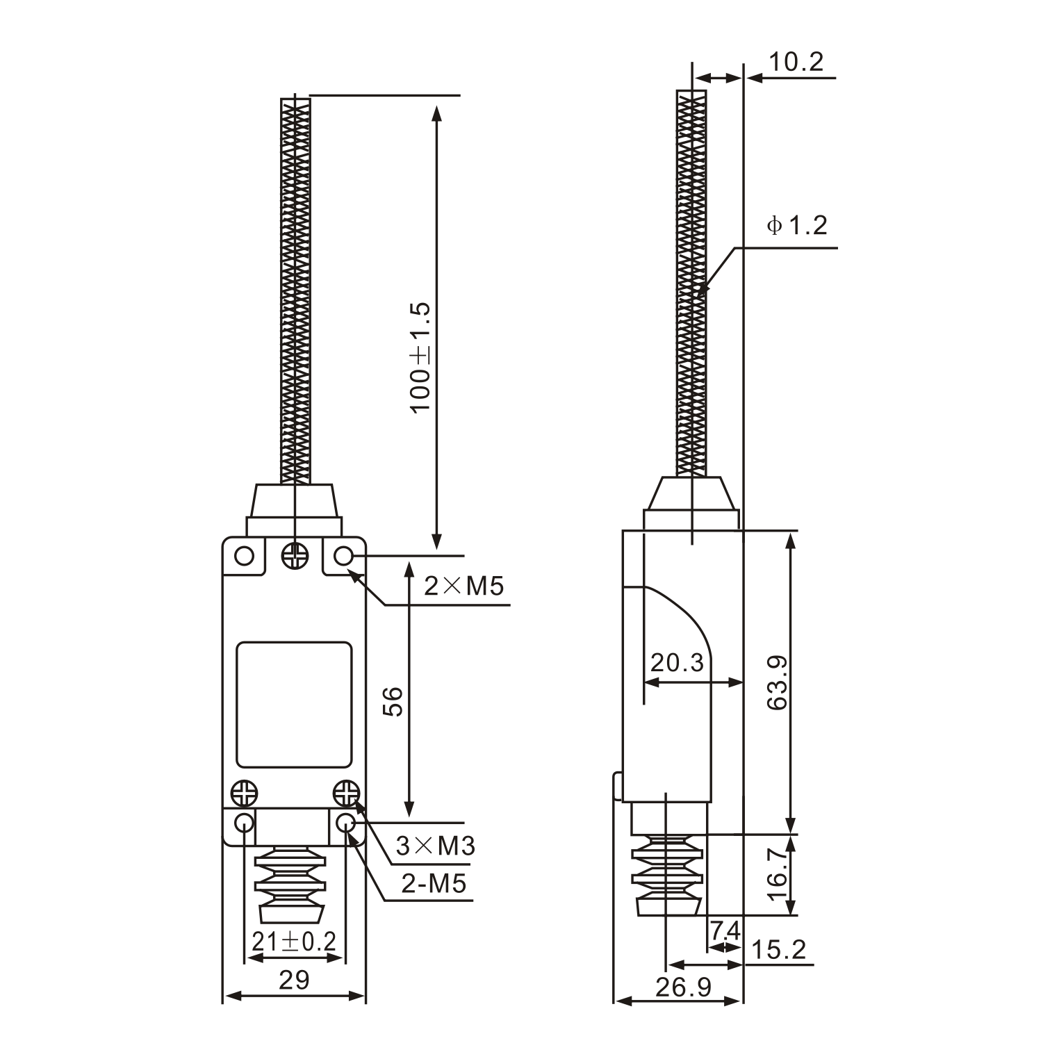 ME-8167 Flexible Spring Arm Limit Switch Diagram