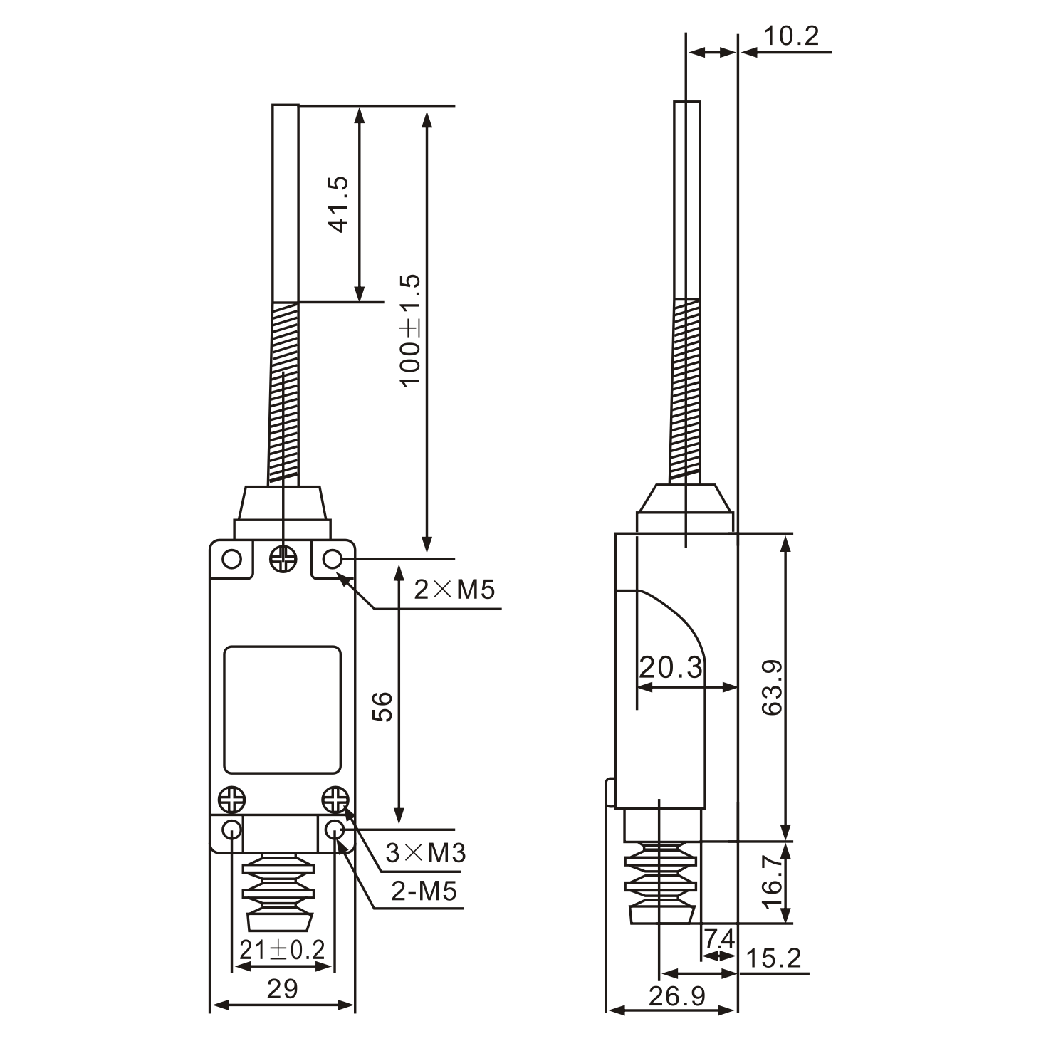 ME8168 Double Circuit, Flexible Spring Arm Limit Switch Diagram