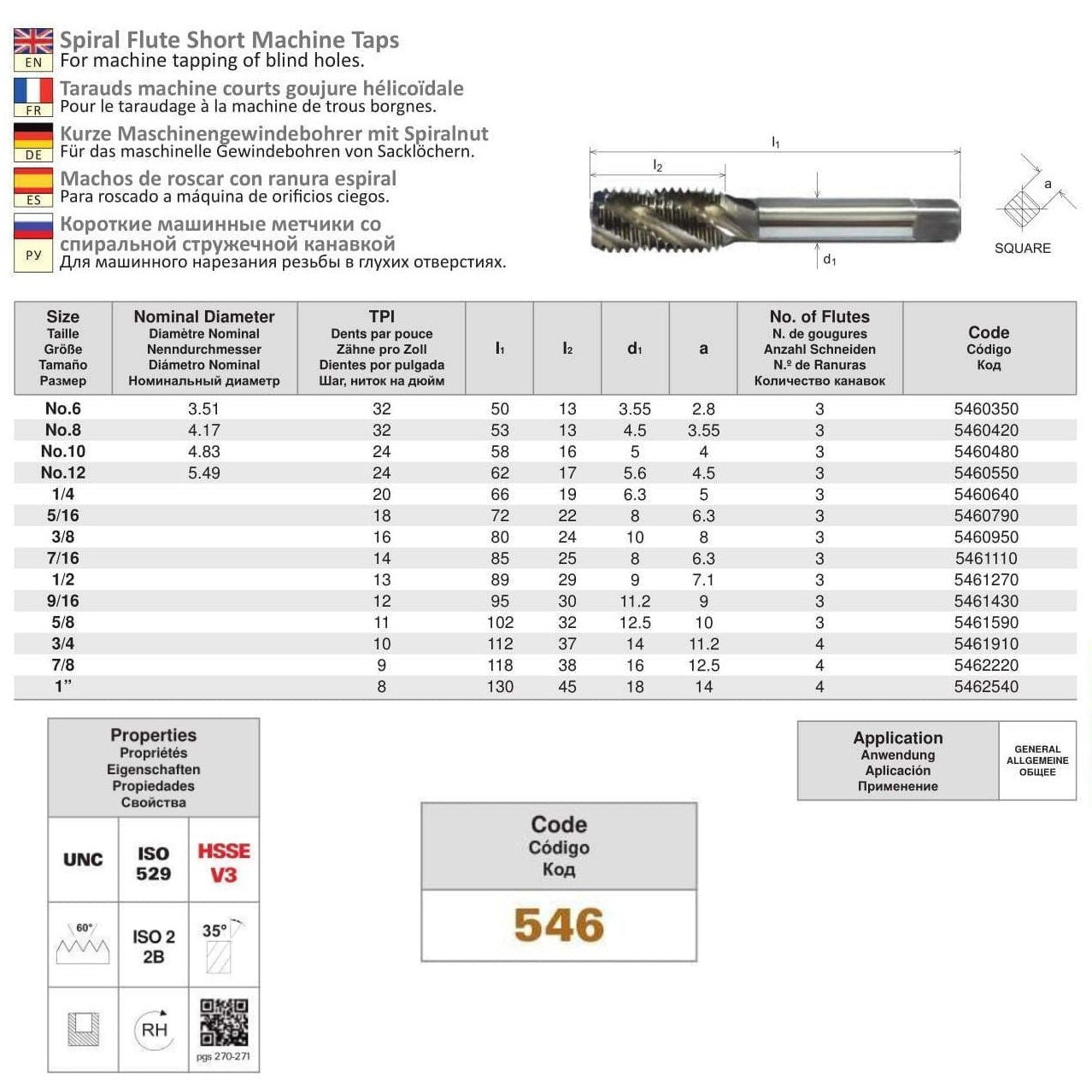 Somta Series 546 - HSS Spiral Flute Tap UNC 3/4" (Standard)