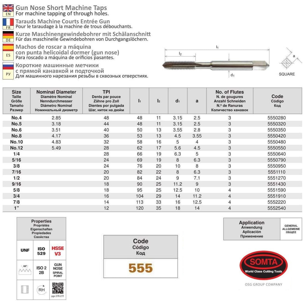 Somta Series 555 - HSSE-V Gun Nose Tap UNF 1/4" (Standard)