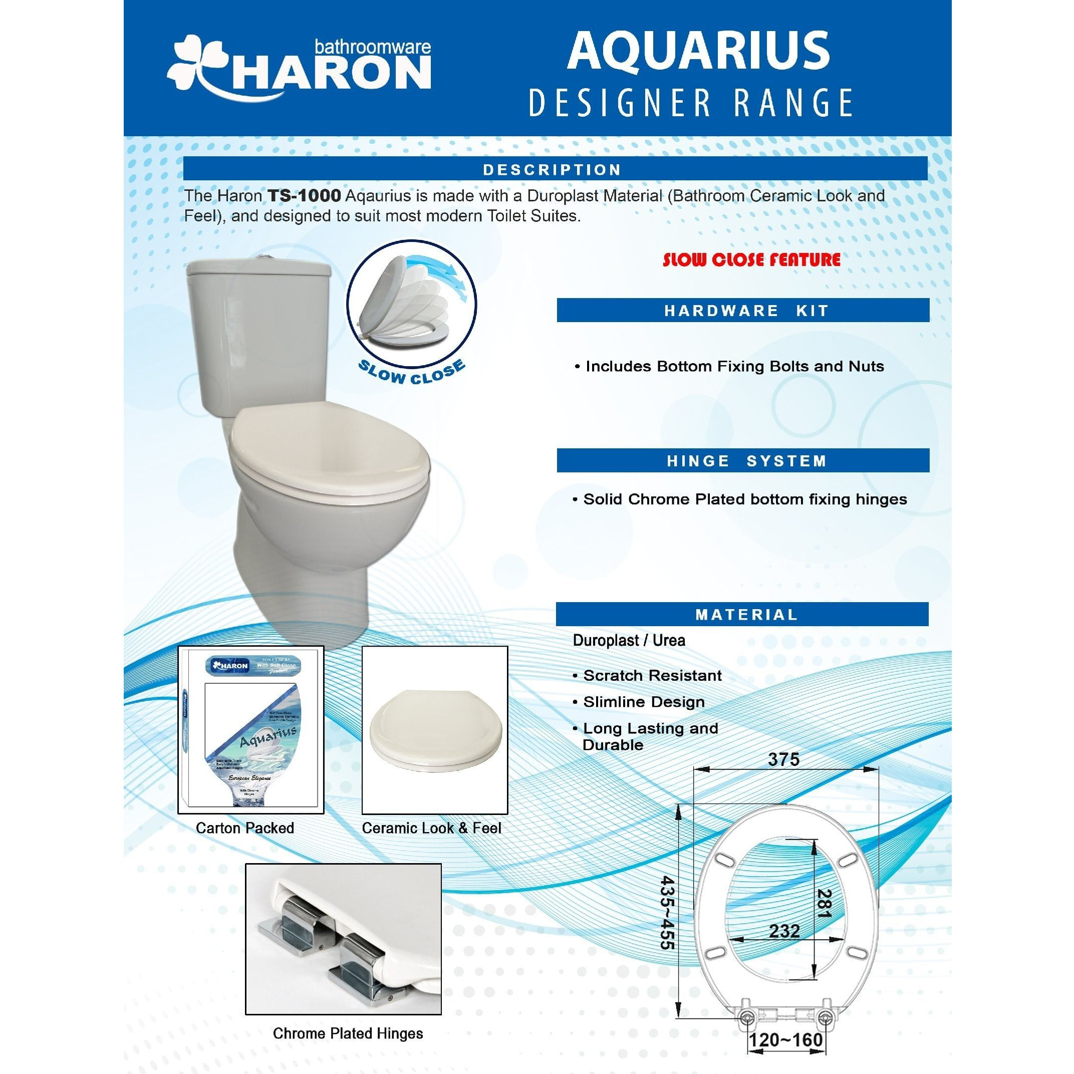 Haron TS-1000 AQUARIUS Slow Close Toilet Seat