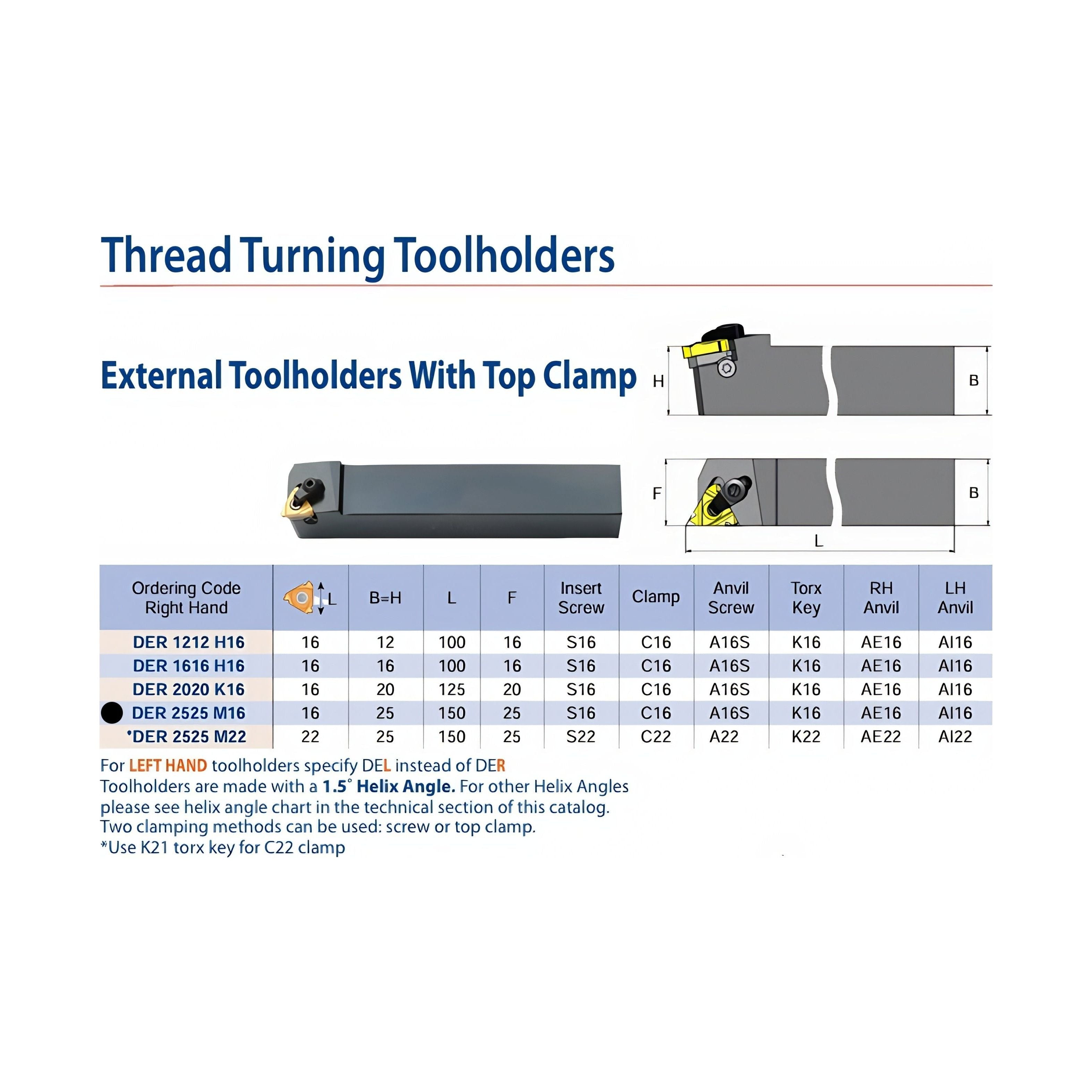 Carmex External Thread Turning Tool Holder DER 2525 M16 25mm Shank