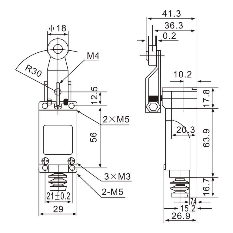 ME-8104 Micro Limit Switch with Adjustable Lever Roller Arm Diagram