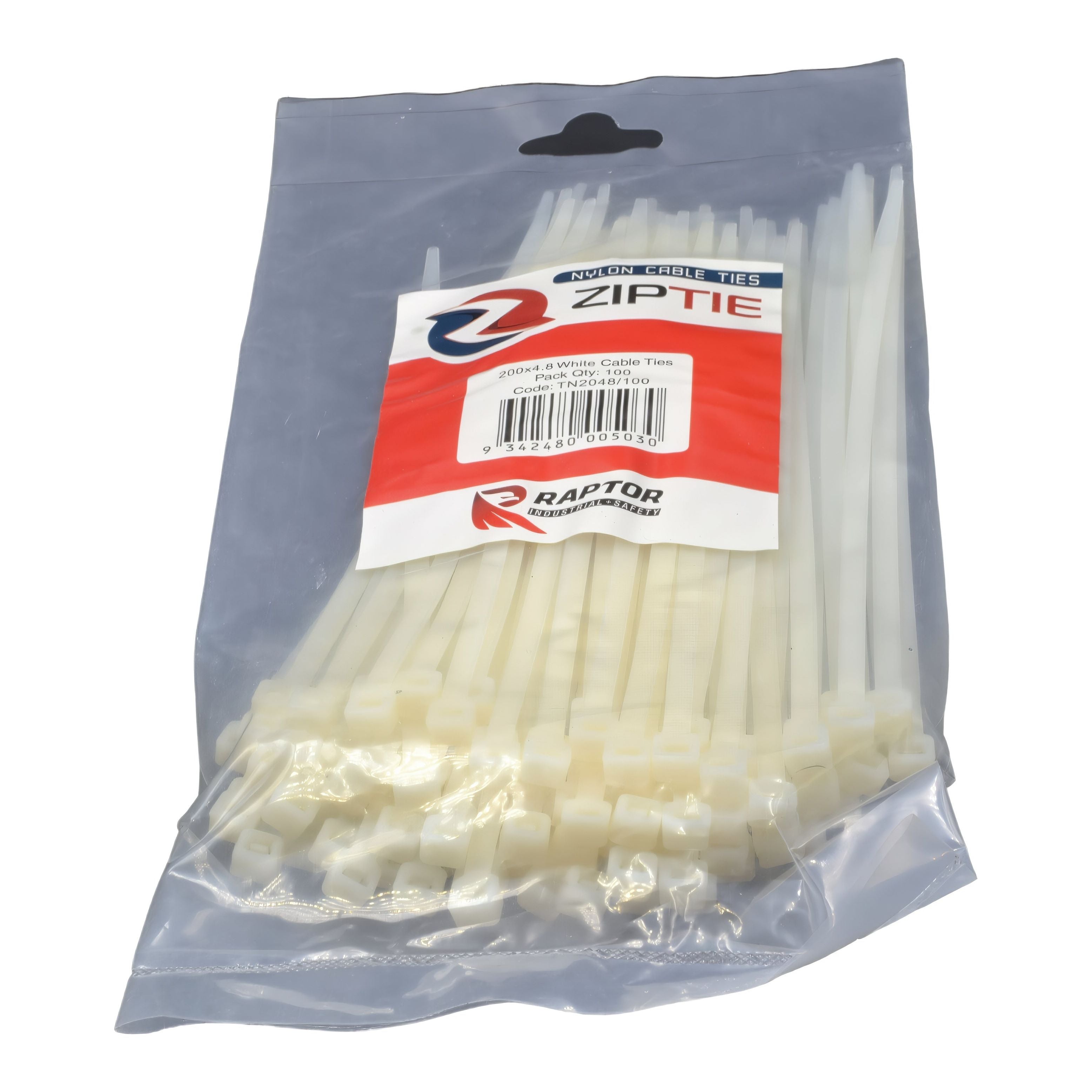 RAPTOR White 200mm x 4.8mm Medium Duty Cable Ties, 100 Pack