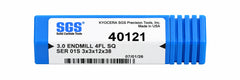 Kyocera SGS 40121 3mm 4 Flute Bright Uncoated Long Carbide Square End Mill