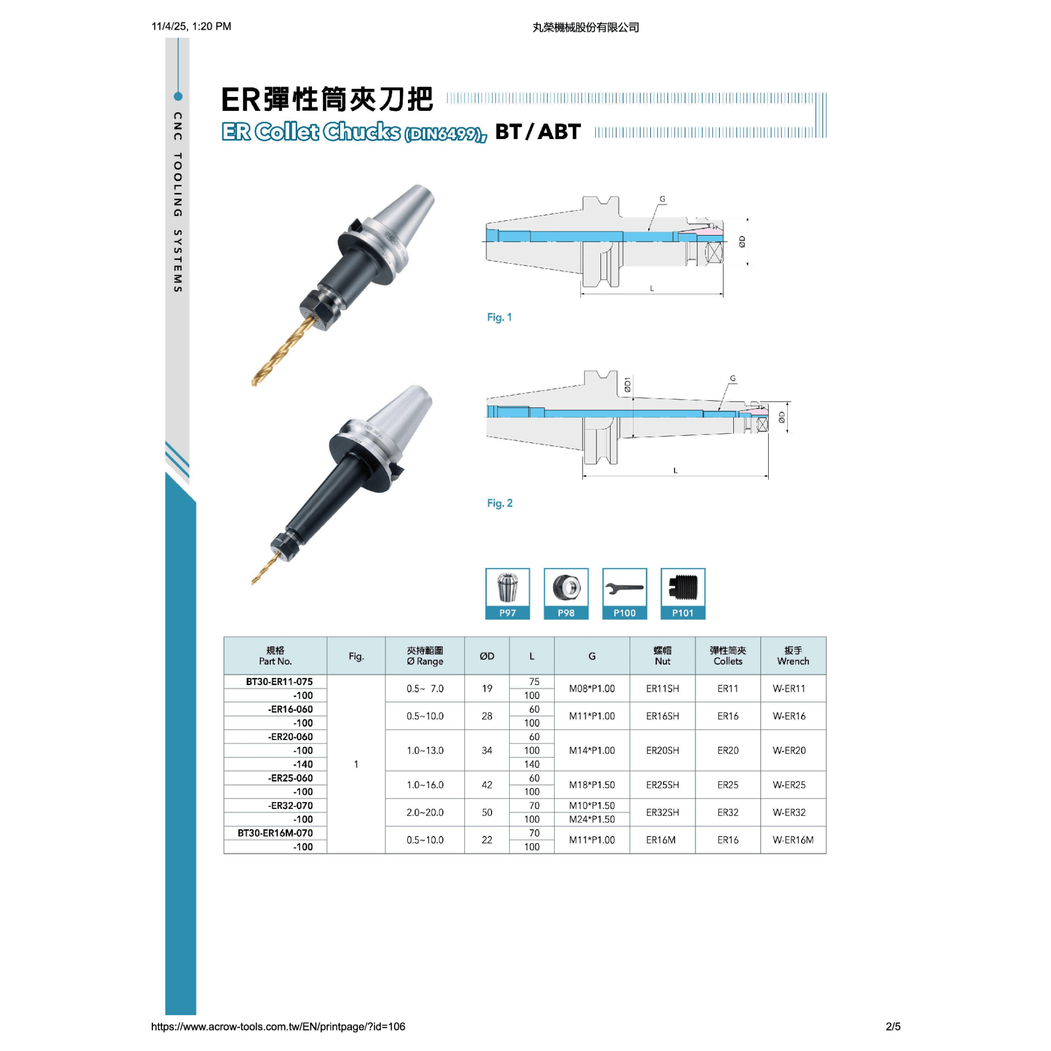 Acrow BT40 ER25 Collet Chuck Holder – 120 mm - Twin Eagle Imports