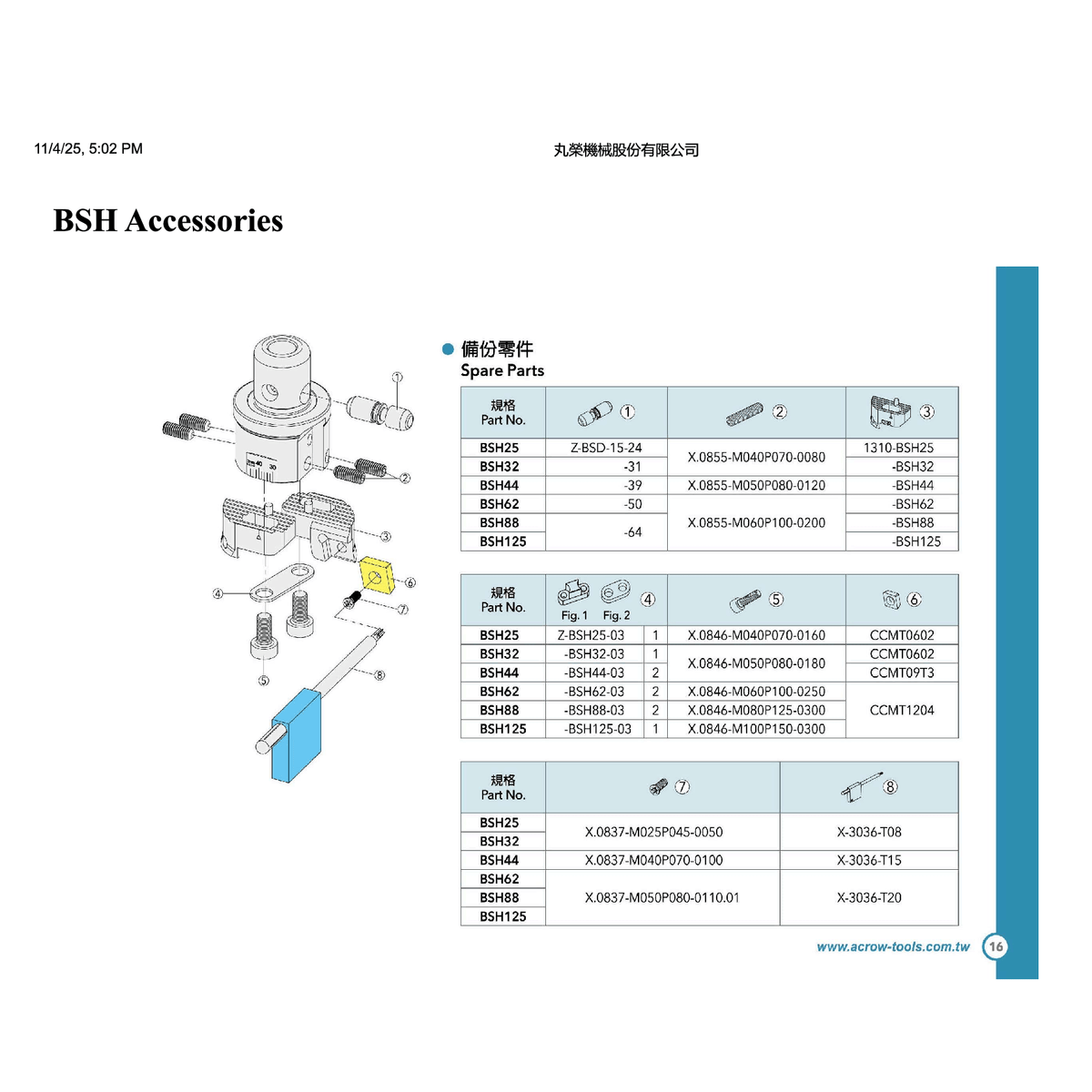 ACROW MACHINERY MFG CO LTD SPARES Acrow 1310-BSH62 – Insert Holder for BSH62 Boring Heads