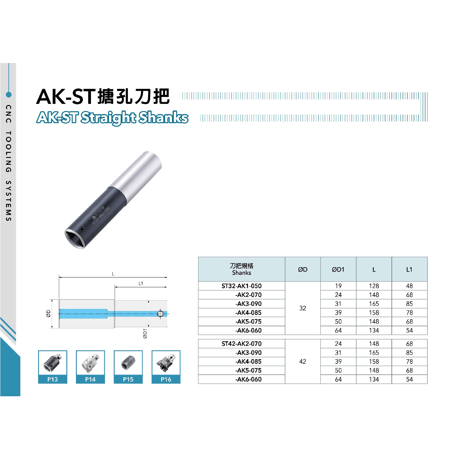 ACROW MACHINERY MFG CO LTD TOOL HOLDERS Acrow ST32-AK5-075 – AK Modular Boring Shank (Ø50 mm, 148 mm Length, 68 mm Gauge)
