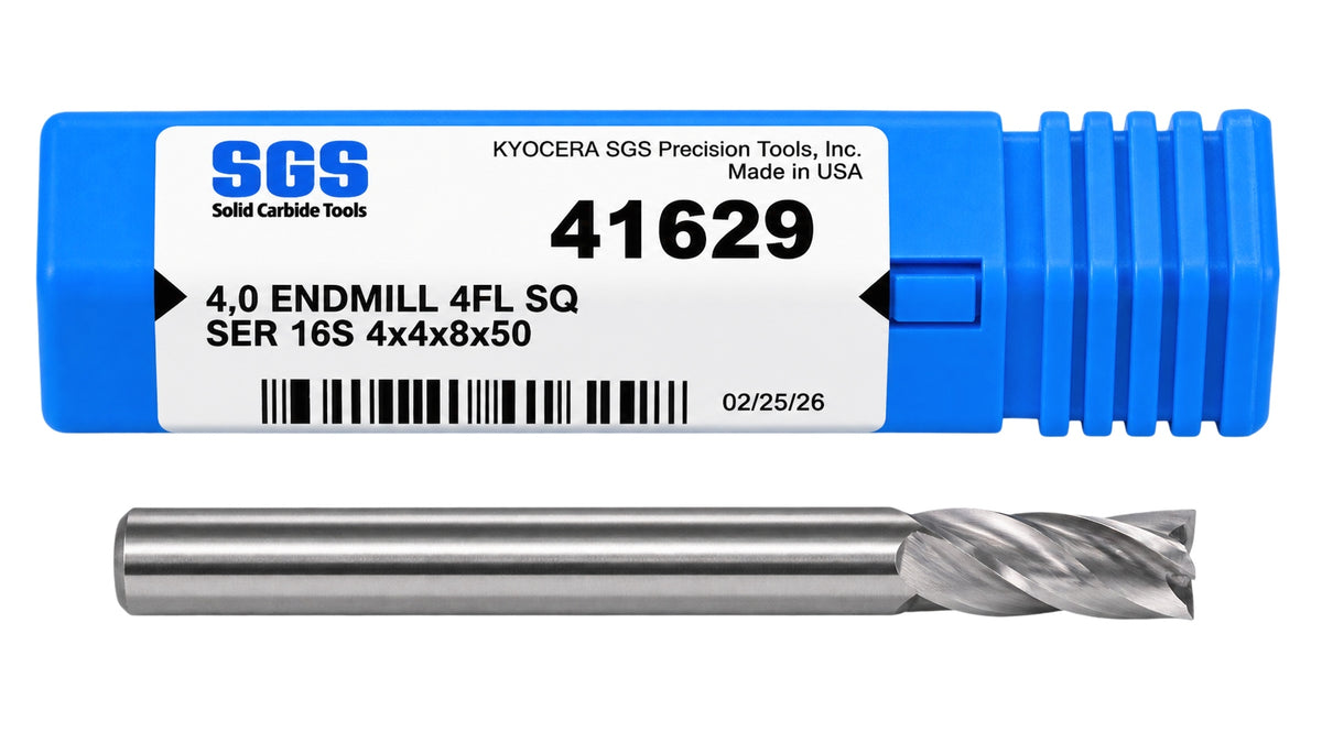 Kyocera SGS 41629 4mm 4 Flute Bright Uncoated Stub Carbide Square End Mill