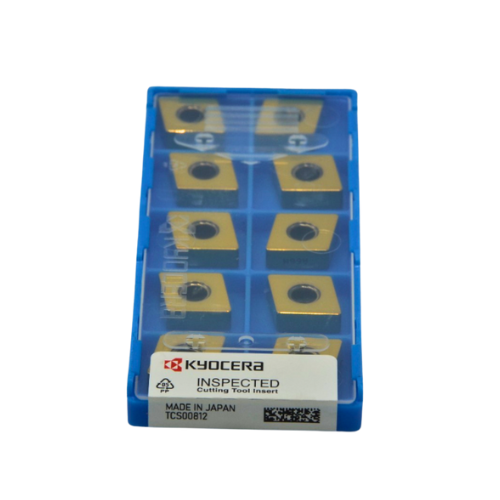 Pack of Kyocera cutting tool inserts with blue packaging on a white background