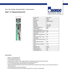 BORDO DRILLS Bordo 49/64" HSS Reduced Shank Drill