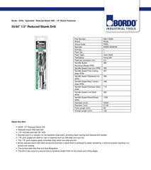 BORDO DRILLS Bordo 55/64" HSS Reduced Shank Drill