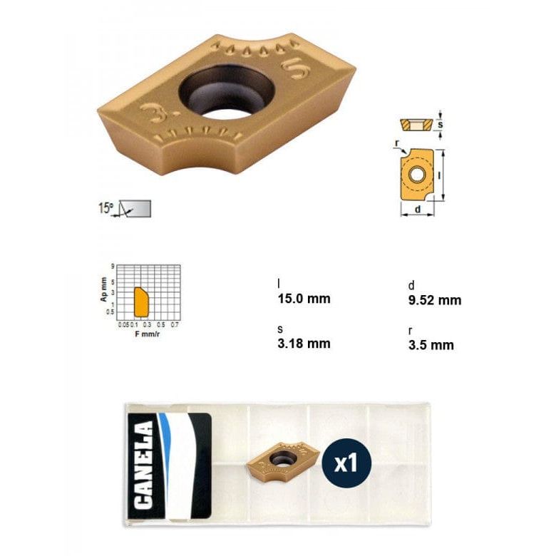 Canela ADMT1503R3.5 TIN25 Indexable Insert – 85° Positive Geometry - Twin Eagle Imports