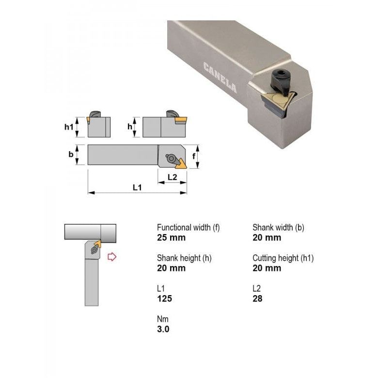 Canela CTGPL2020K16 External Turning Toolholder – 20×20 mm - Twin Eagle Imports