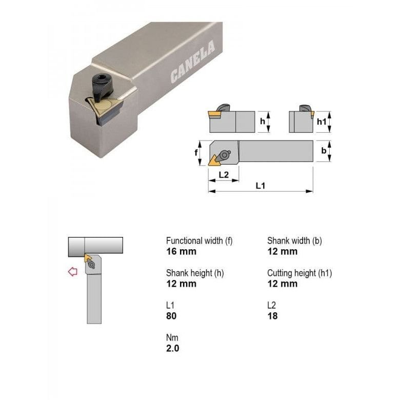 Canela CTGPR1212F11 External Turning Toolholder – 12×12 mm - Twin Eagle Imports