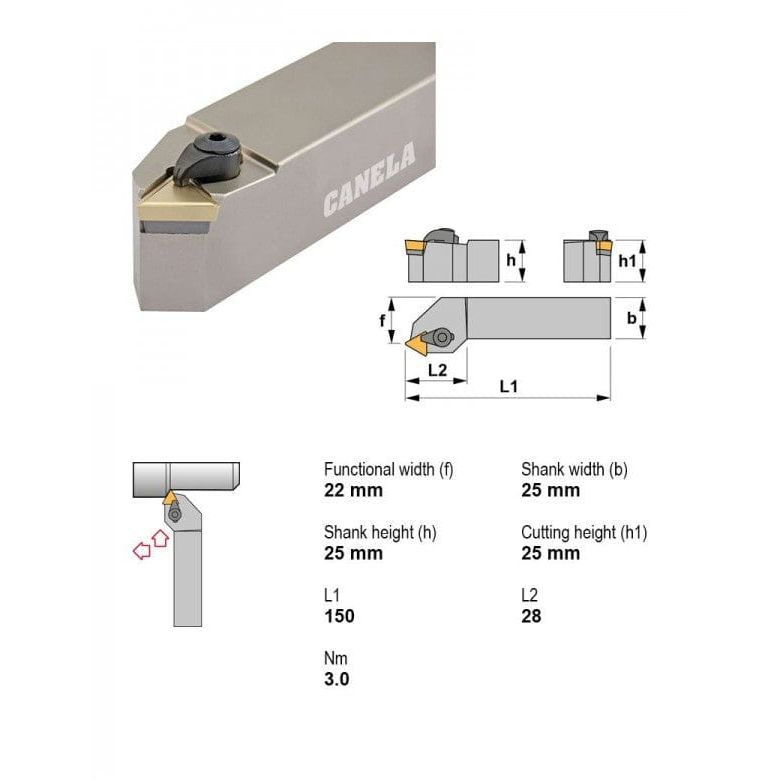 Canela CTTPR2525M16 External Turning & Chamfering Toolholder – 25×25 mm - Twin Eagle Imports