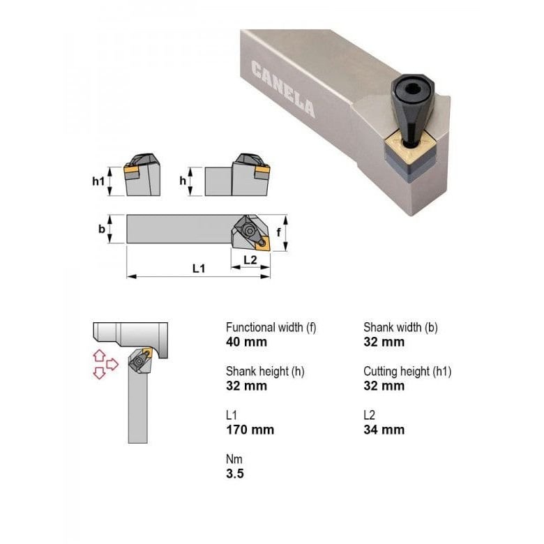 Canela DCLNL3232P12-N External Turning Toolholder – 32×32 mm - Twin Eagle Imports