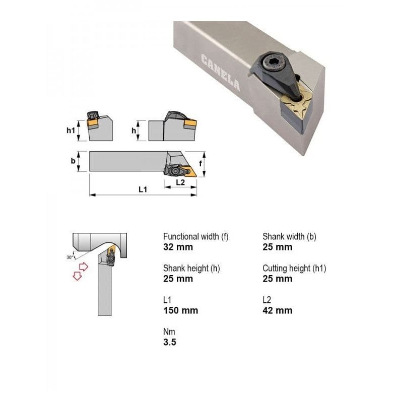 Canela DDJNL2525M15-N Turning & Profiling Toolholder – 25×25 mm - Twin Eagle Imports