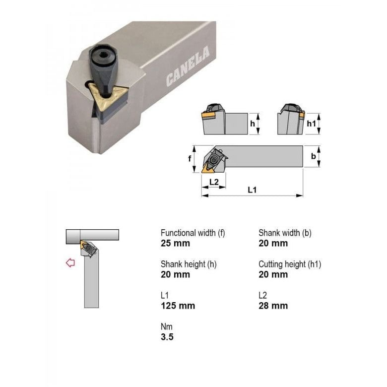 Canela DTGNR2020K16-N External Turning Toolholder – 20×20 mm - Twin Eagle Imports