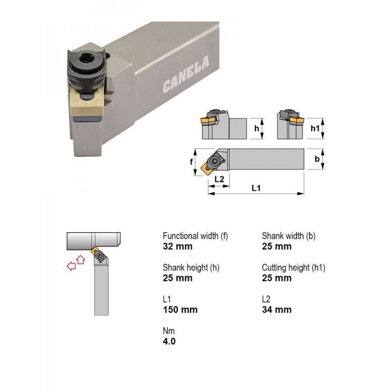 Canela MSSNR2525M12 External Turning Toolholder – 25×25 mm - Twin Eagle Imports