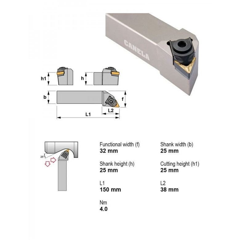 Canela MTJNL2525M22 Turning & Profiling Toolholder – 25×25 mm - Twin Eagle Imports