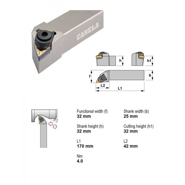 Canela MTJNR3225P22 Turning & Profiling Toolholder – 32×25 mm - Twin Eagle Imports
