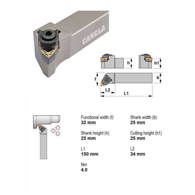 Canela MWLNR2525M08 External Turning Toolholder – 25×25 mm - Twin Eagle Imports