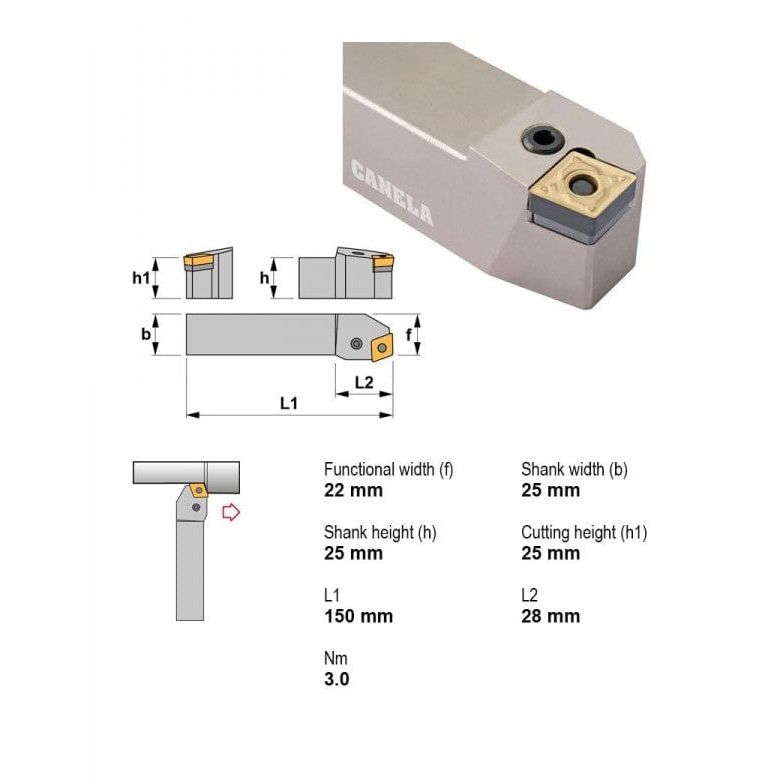 Canela PCBNL2525M12 External Turning Toolholder – 25×25 mm - Twin Eagle Imports