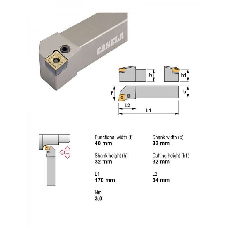 Canela PCLNR3232P16 External Turning Toolholder – 32×32 mm Square Shank - Twin Eagle Imports