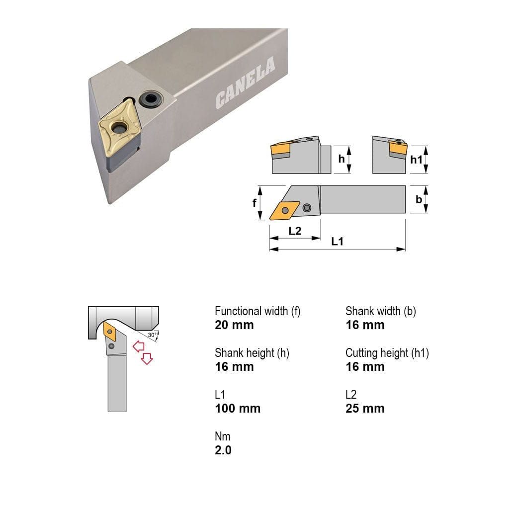 Canela PDJNR1616H11 Turning & Profiling Toolholder – 16×16 mm - Twin Eagle Imports