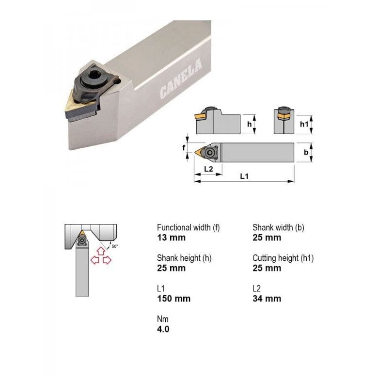 CANELA S.A. TOOL HOLDERS Canela MTENN2525M16 Profiling Toolholder – 25×25 mm