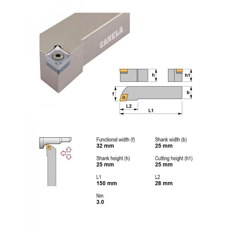 Canela SCLCR2525M09 External Turning Toolholder – 25×25 mm - Twin Eagle Imports