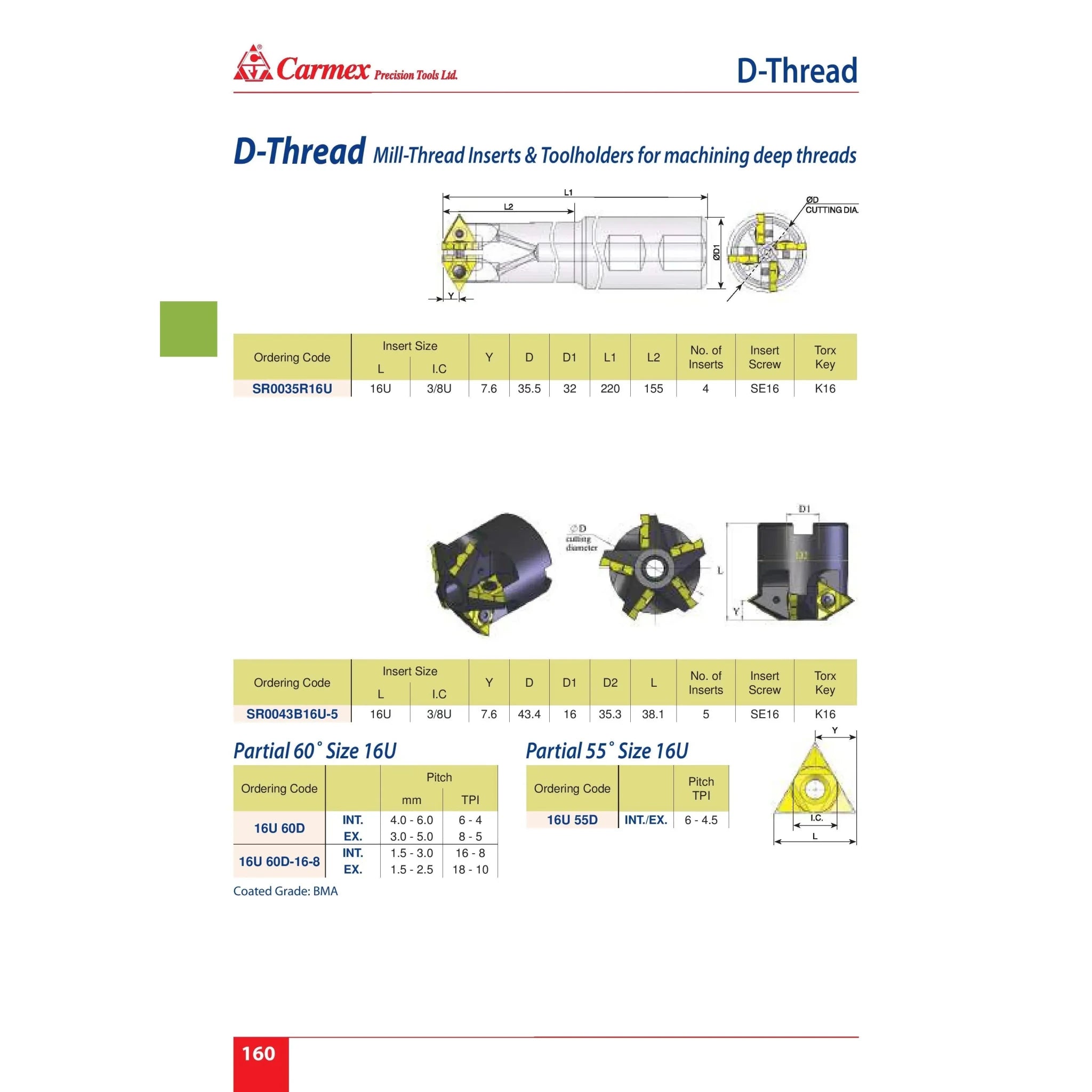 Carmex D-Thread Milling Insert Size 16U – Int. 4–6mm / Ext. 3–5mm / 16U 60D BMA - Twin Eagle Imports