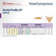 Carmex External Right Hand Vertical Partial Profile 55° Thread Turning Insert 7-5 TPI / 22V ER N55 BLU - Twin Eagle Imports