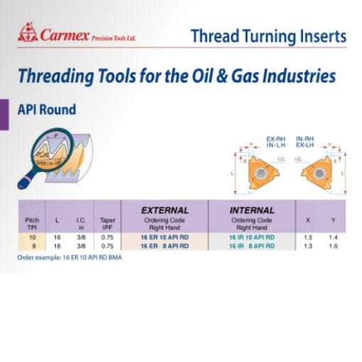 CARMEX PRECISION TOOLS LTD External and Internal Threadmill Insert Carmex Internal Right Hand API Round Thread Turning Insert 10 TPI / 16 IR 10 API RD MXC