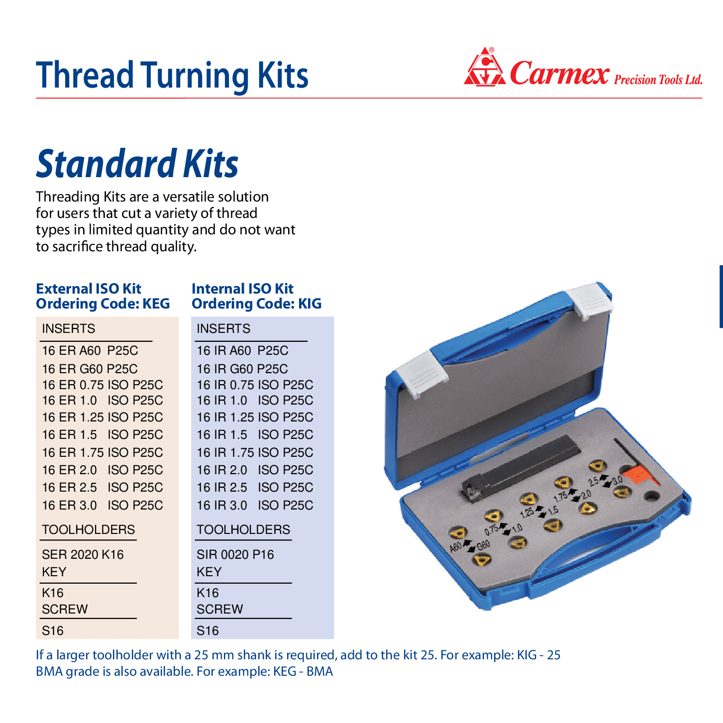 CARMEX Turning Tool Carmex External Right Hand ISO Thread Turning Insert 16mm / 0.7 TPI / 16 ER 0.7 ISO P25C