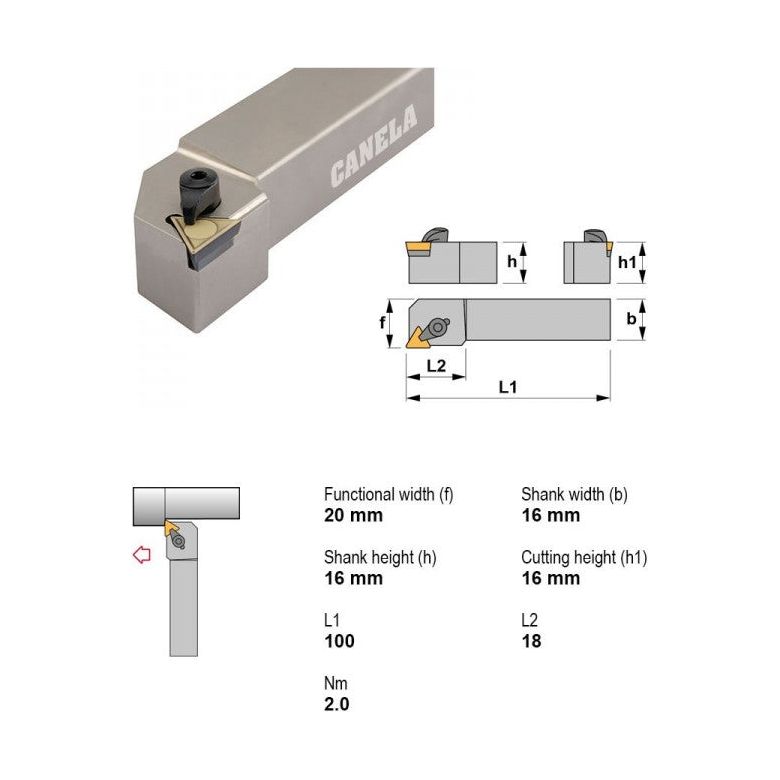 Canela Top Clamp Turning Tool Holder CTGPR1616H11 16mm Shank