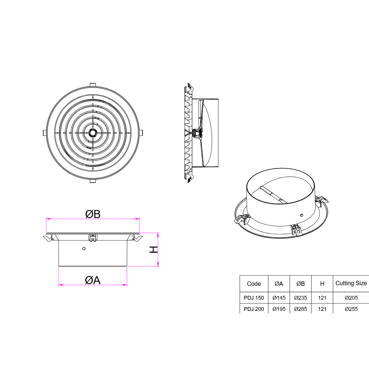 Pack of 20 Ductsure PDJ150 Plastic Round Ceiling Vent Diffuser