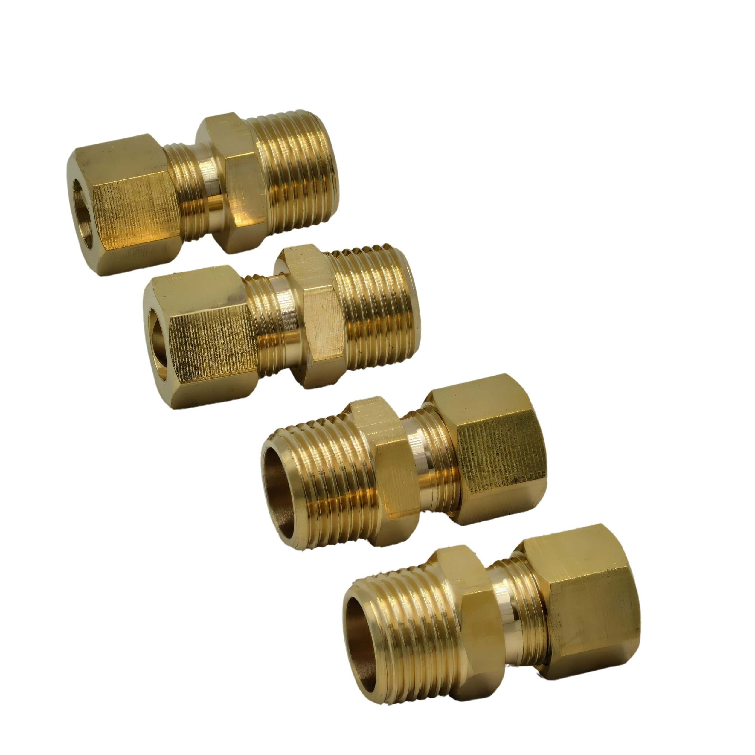 DOT Brass Connector 4pc Brass Compression Male Female Connector (T3/8xM3/8)