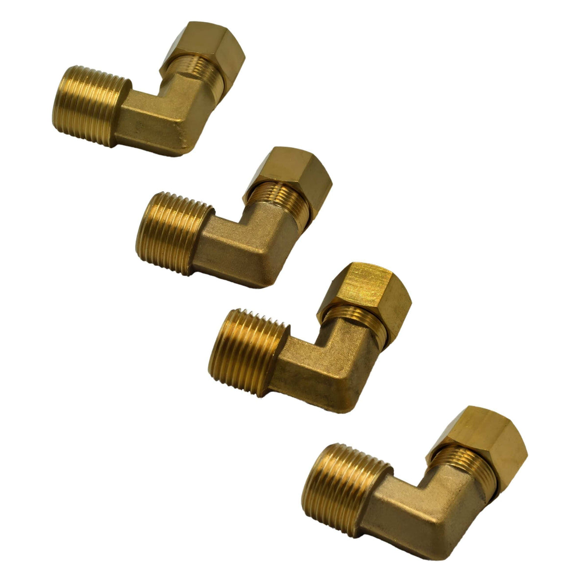 DOT Brass Connector 4pc Brass Compression Union 90° Male Female Elbow (T3/8xM3/8)