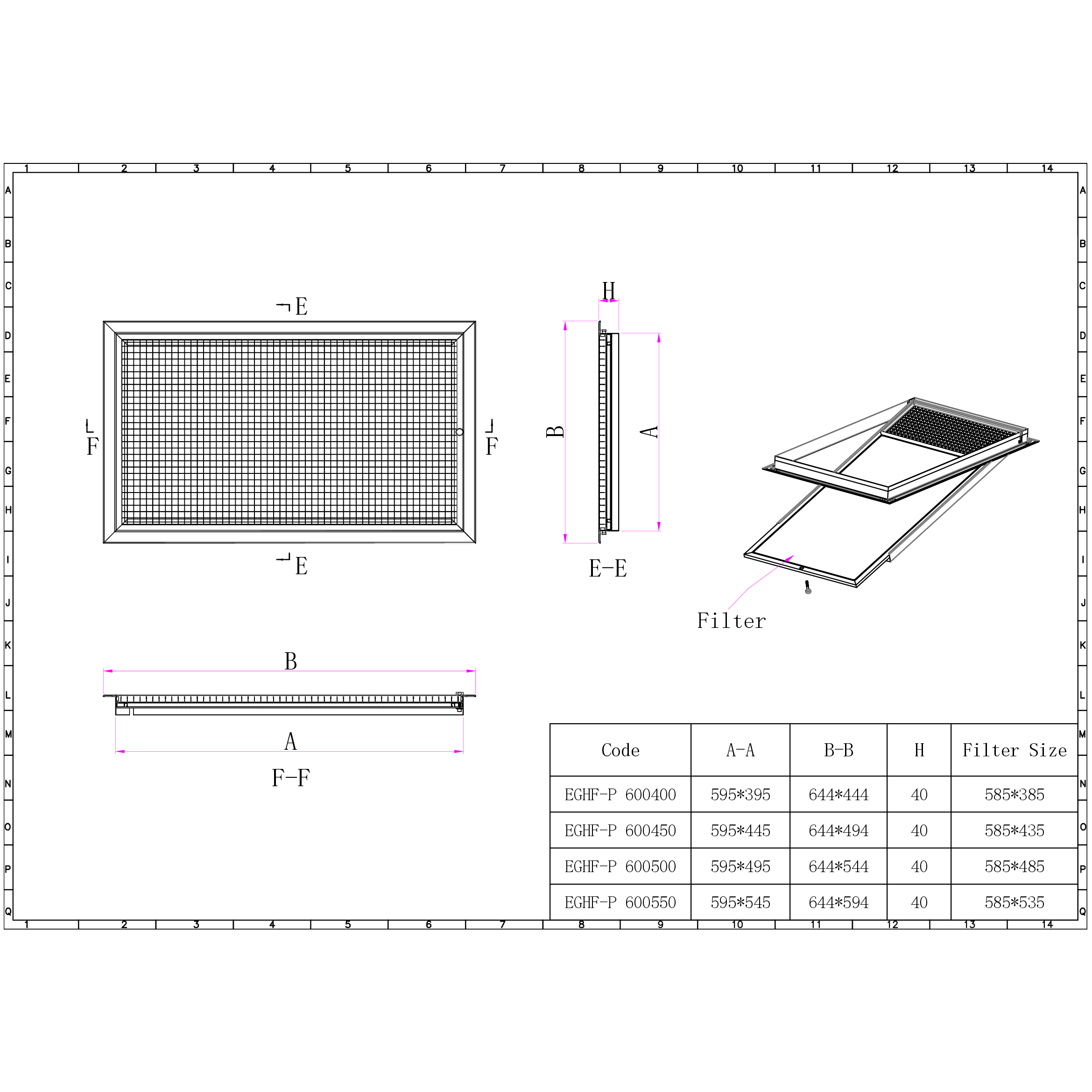 Ductsure Ventilation Pack of 3 Ductsure Eggcrate Hinged Filter EGHF-P 600400 (595x395mm)