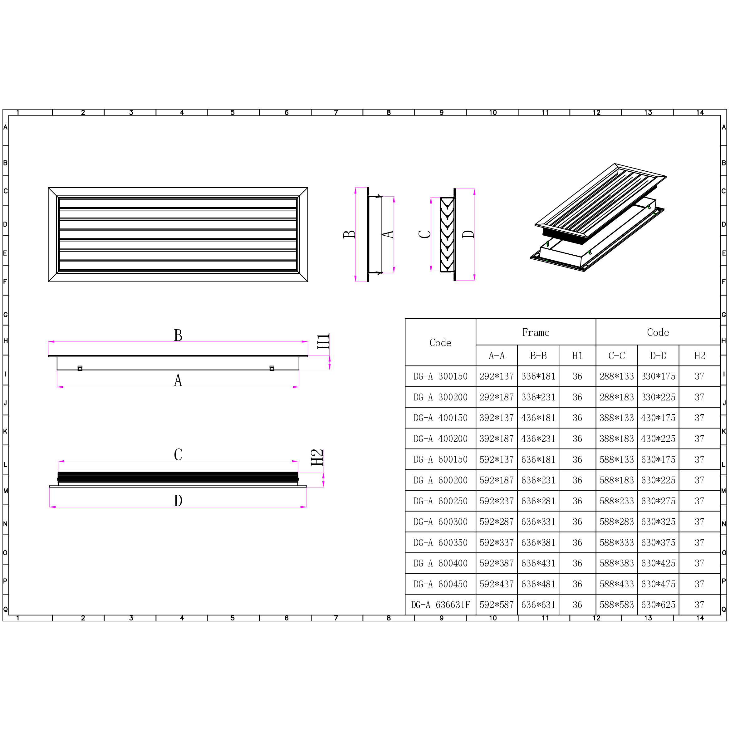 Ductsure Ventilation Pack of 4 Ductsure Door Relief Vent Grille Aluminium DG-A 300200