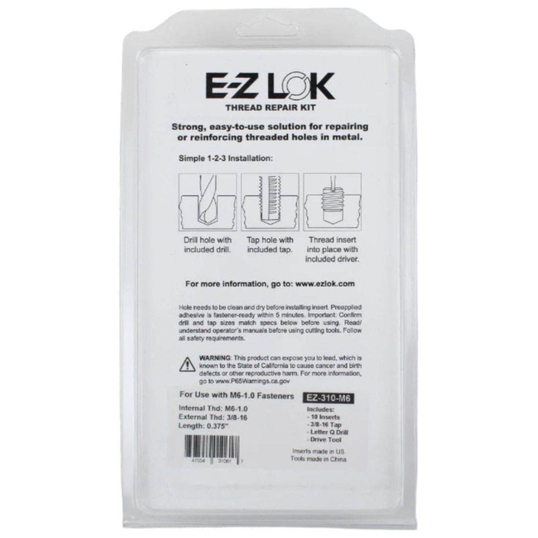 E-Z LOK THREAD REPAIR E-Z Lok Thin Wall Thread Repair Kit - M6 x 1.0 X 3/8-16 UNC